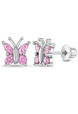 exquisite silver sparkly cubic zirconia butterfly birthstone baby earrings